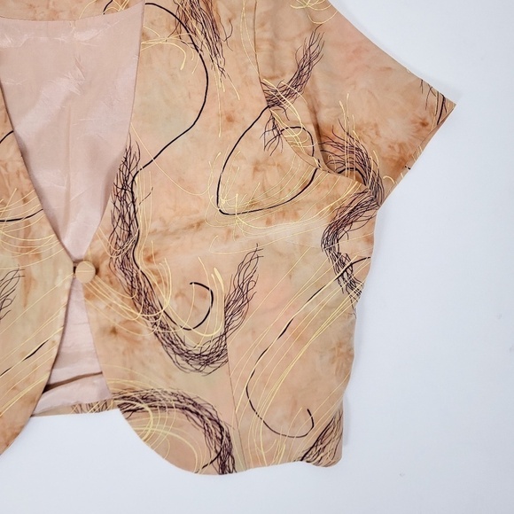 Tan Cropped Cardigan Shoulder Pads Single Button Closure Bolero Shawl Crop - Picture 4 of 10